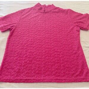Women's Blouse Short Sleeve Pull-Over Lace Pink Large